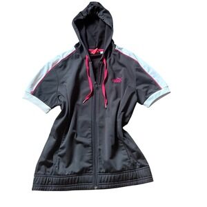 Y2K Workout Puma Womens Short Sleeve Zip Up Hoodie Black Pink Track Jacket M